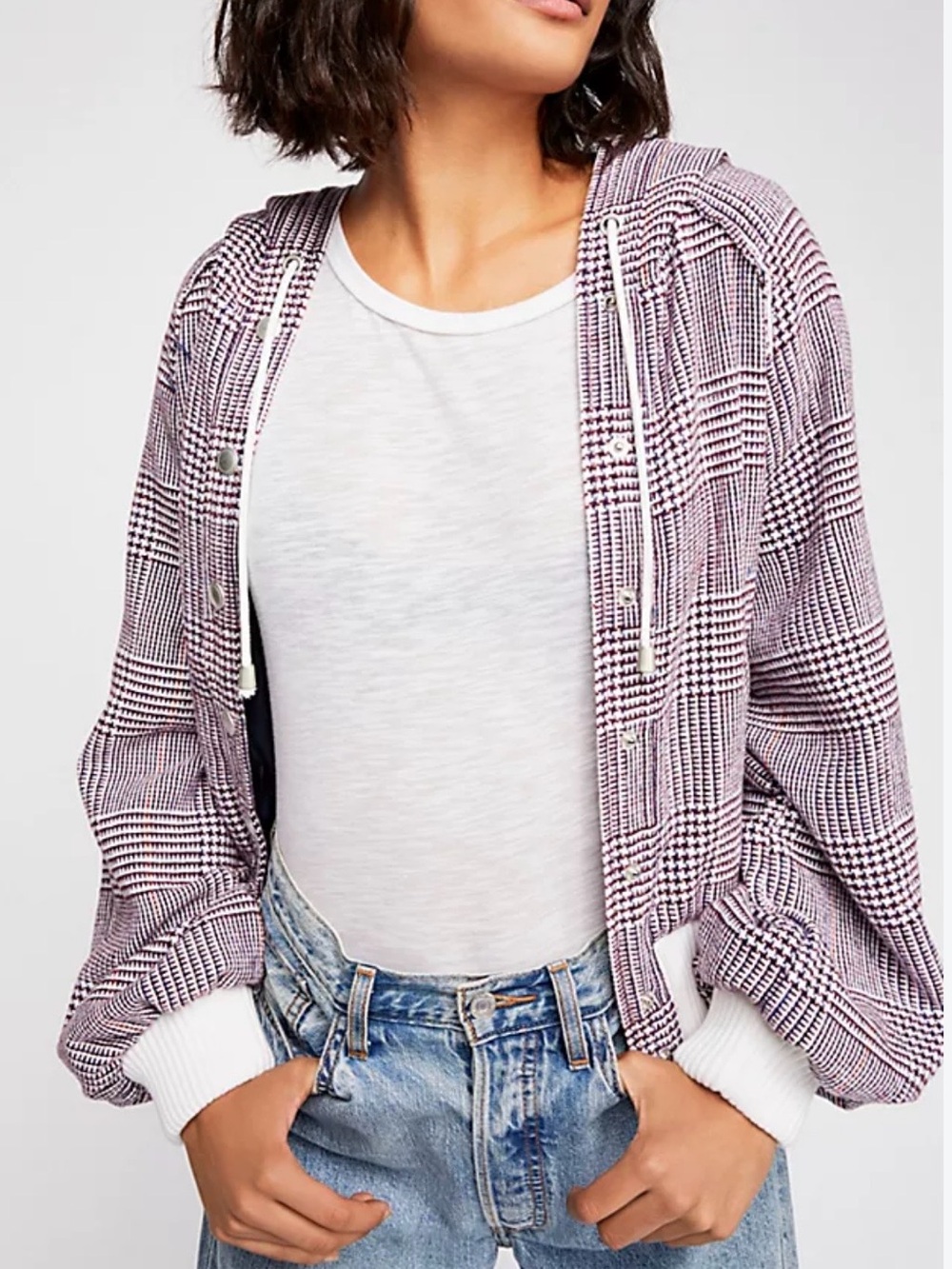 Free People Women’s Fabian Plaid Bomber Jacket Size Xs Houndstooth